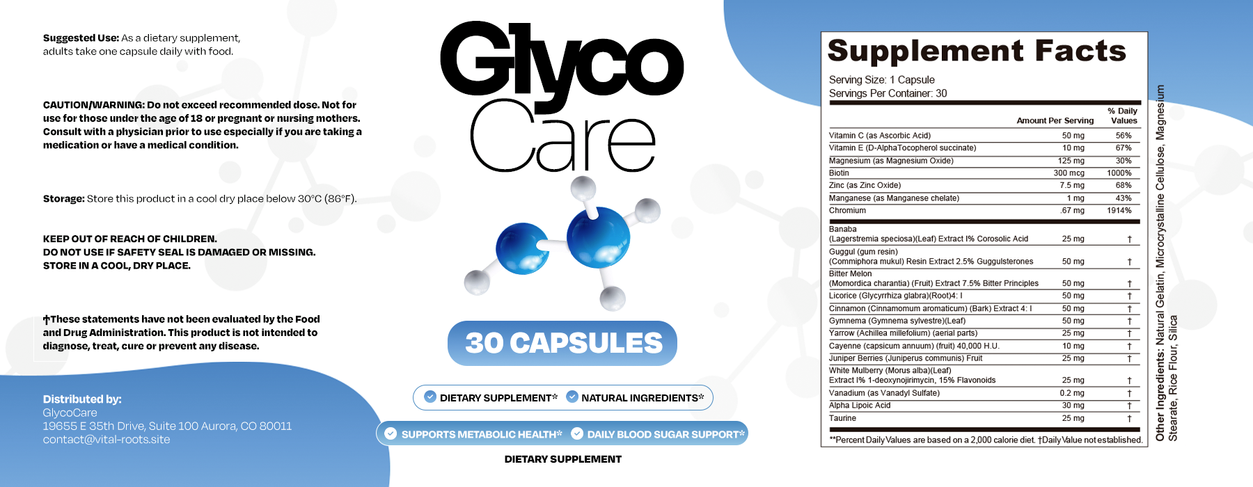 GlycoCare supplement facts label ingredient dosage